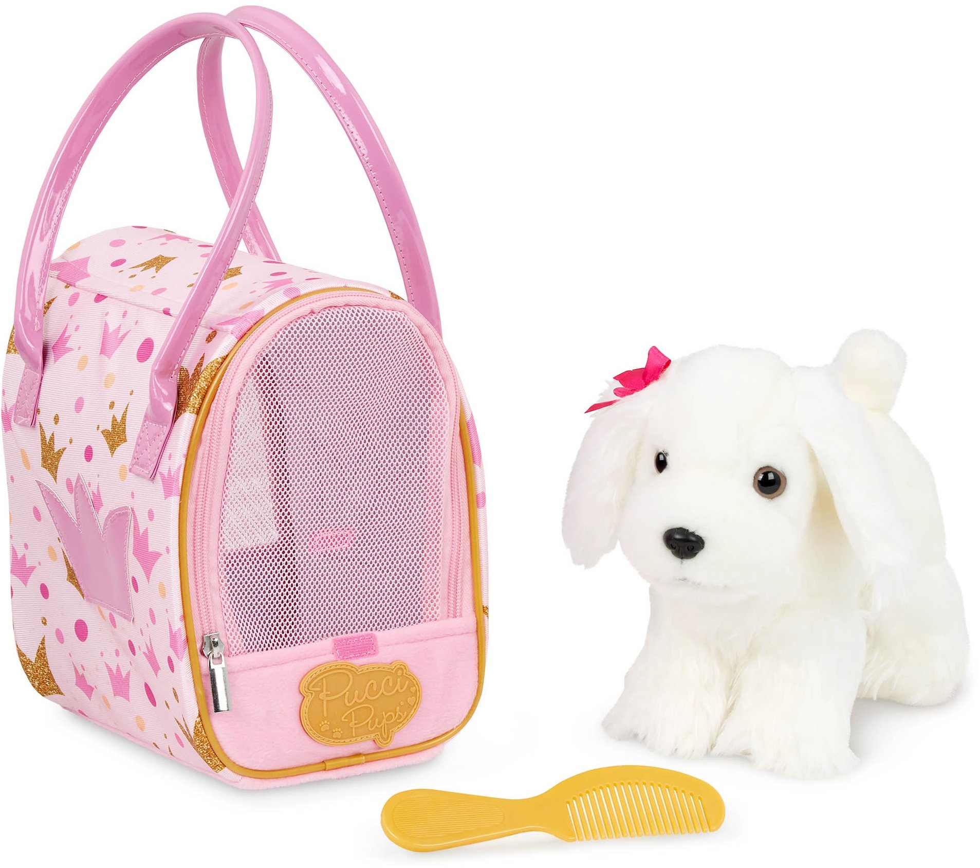 Psík biely v kabelke Pink Crown Glam Bag