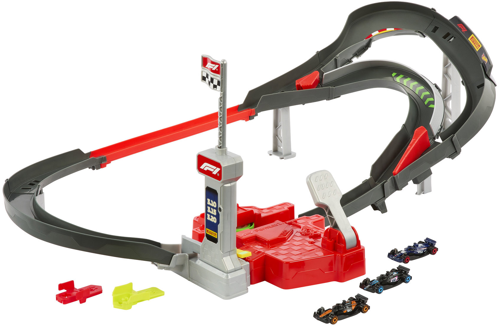 Hot Wheels Racing Formula 1 Štartovacia dráha, F1 sada s 3 angličákmi 1 : 64
