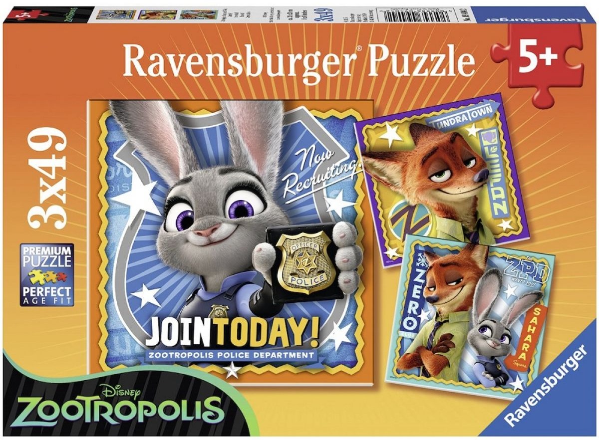 Ravensburger 120041375 Zootropolis: Mesto zvierat 3× 49 dielikov