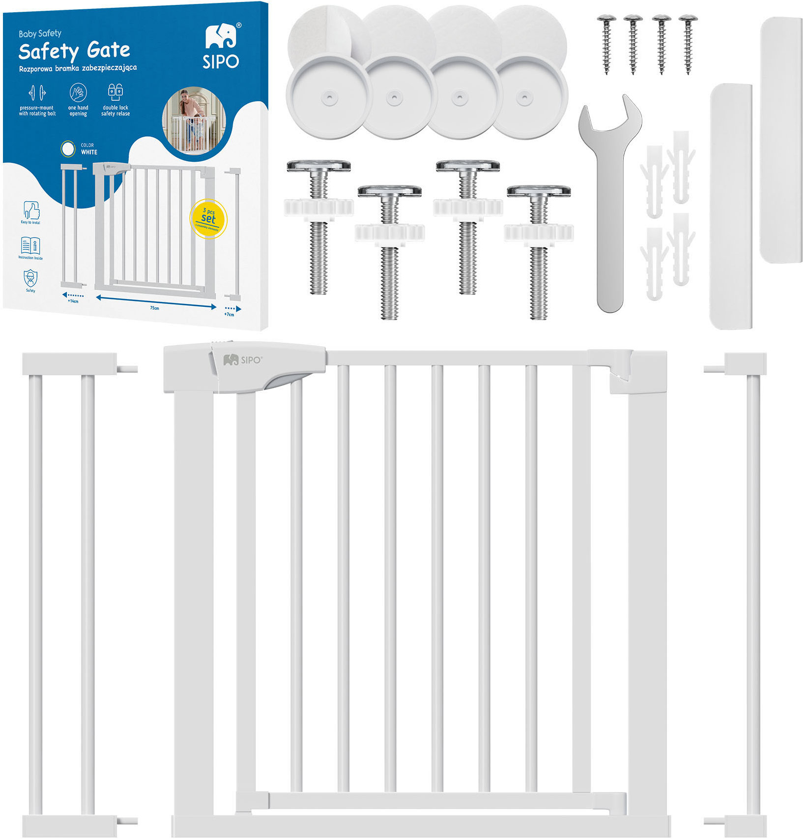 Sipo Sada zábrany 75 cm a 2 ks nadstavcov 7 a 14 cm White