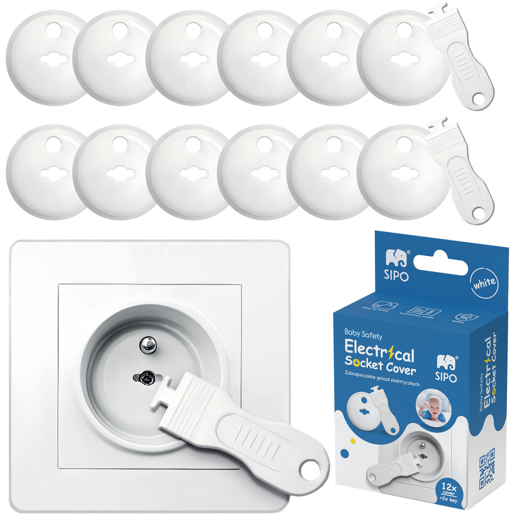 Sipo Ochrana zásuviek 12 ks a 2 kľúče biela