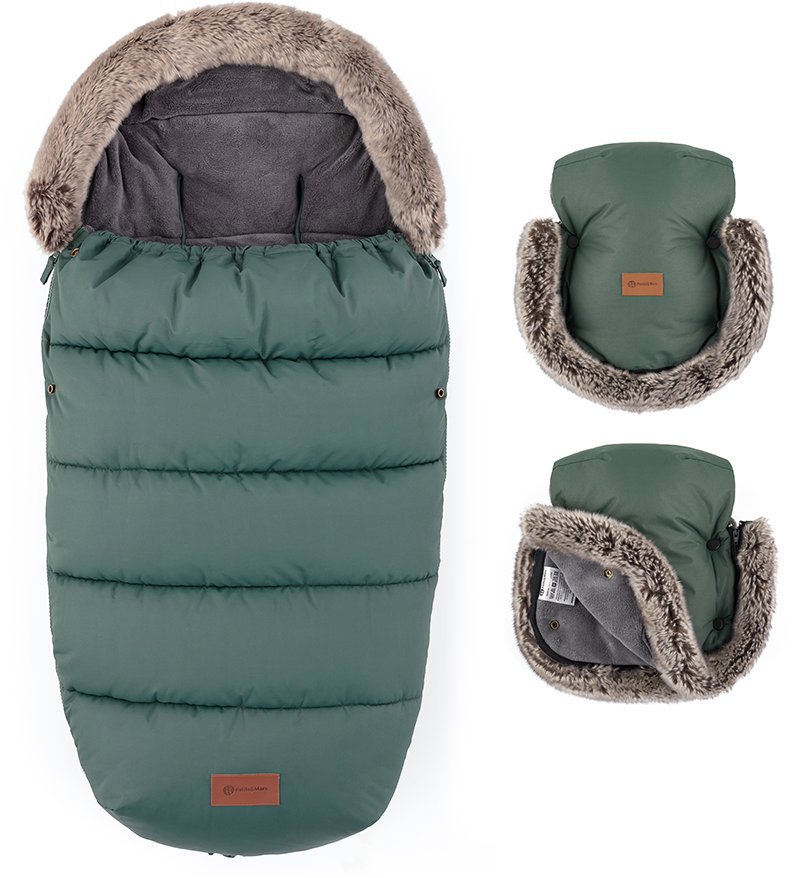 PETITE&MARS Súprava fusak Comfy 4 v 1 + rukavice na kočík Furry Veritable Khaki