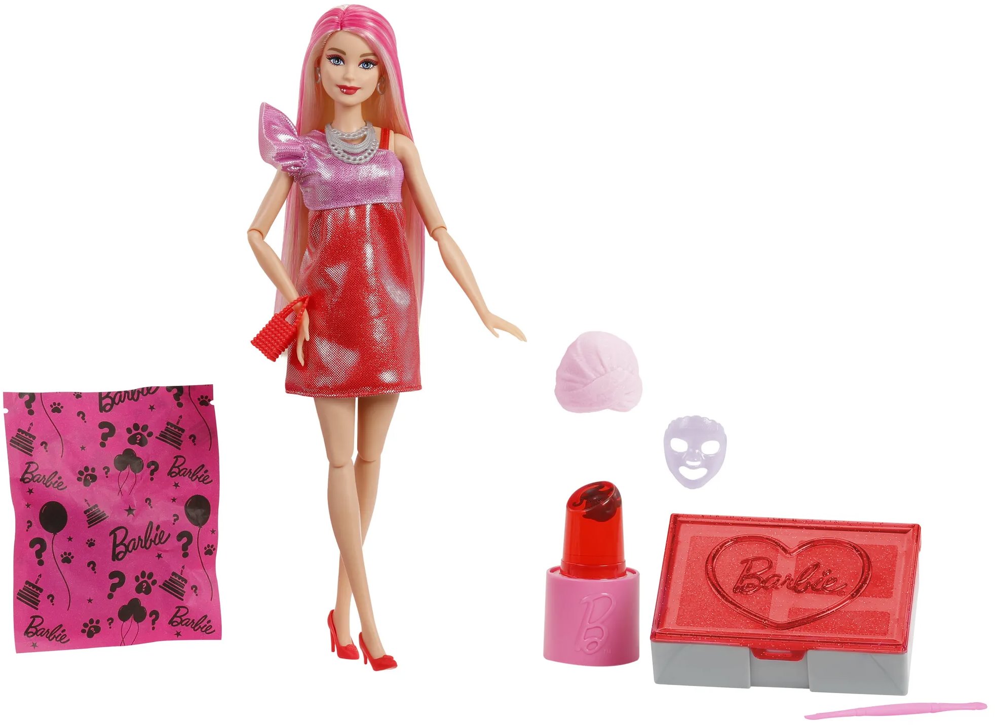 Barbie Party Unboxed Barbie Glam Party Reveal červená