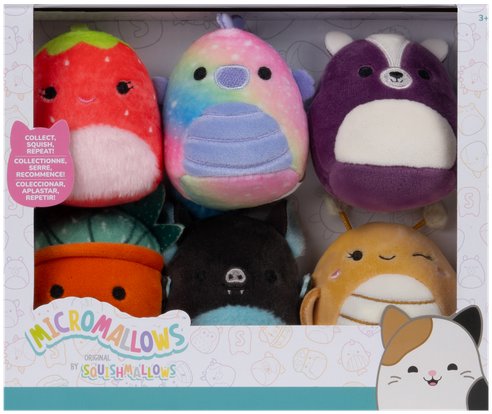 Squishmallows Micromallows 6Pack Kobylka, Koník, Skunk, Sukulent, Jahoda, Netopier