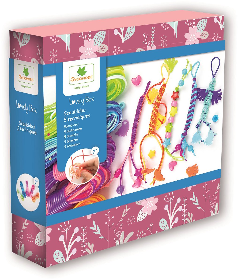 Sycomore Lovely box kreatívna sada scoubidou, zábavné pletenie z farebných bužírok