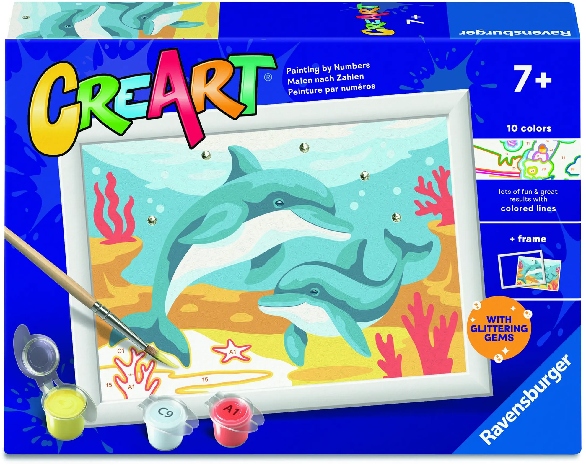 Ravensburger 120232520 CreArt – Skákajúce delfíny s trblietavými kamienkami