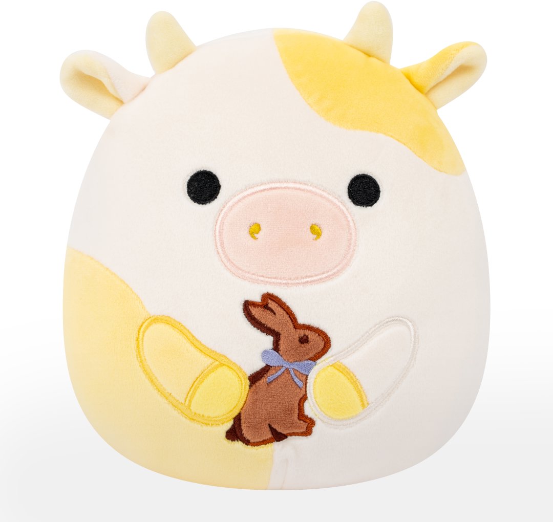 Squishmallows Žltá kravička s čoko zajacom Bodie
