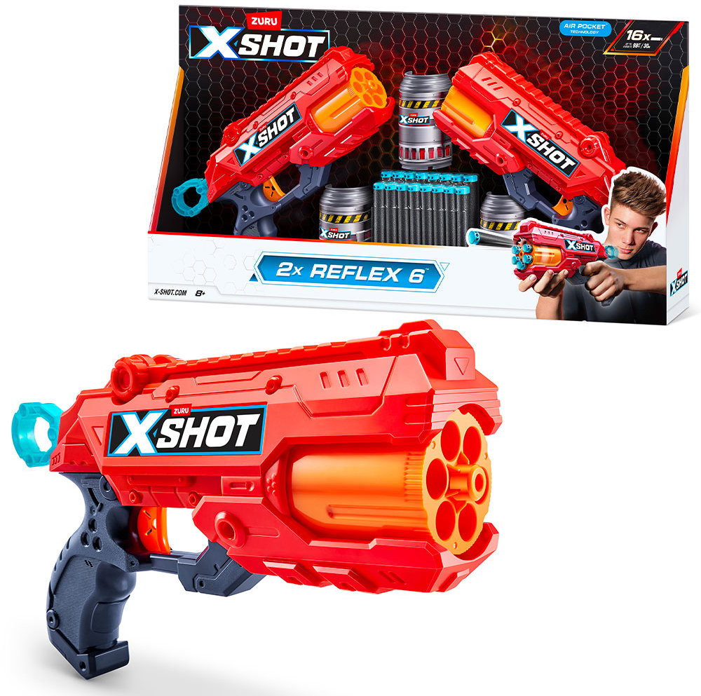 X-Shot Reflex 6 + náboje a 3 plechovky