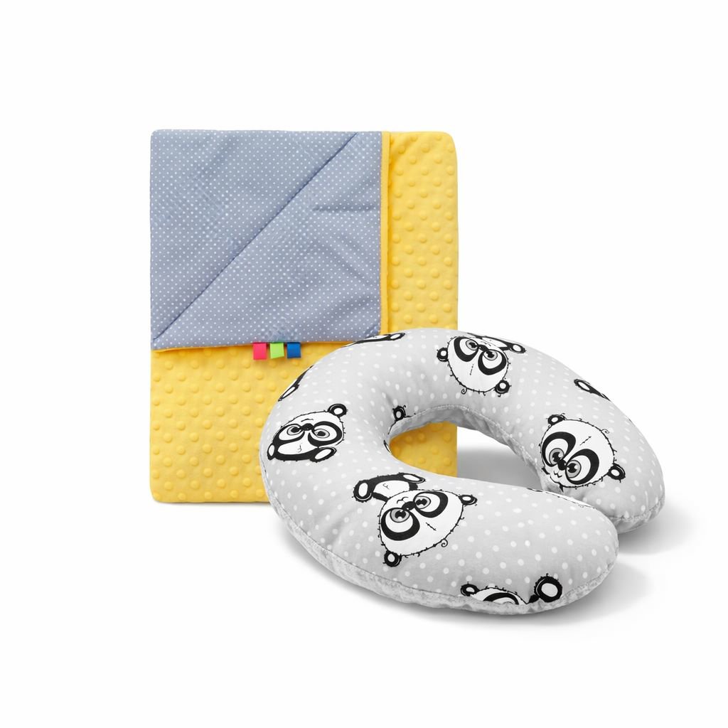 COSING Set Minky deka + nákrčník Pandy žltý/sivý