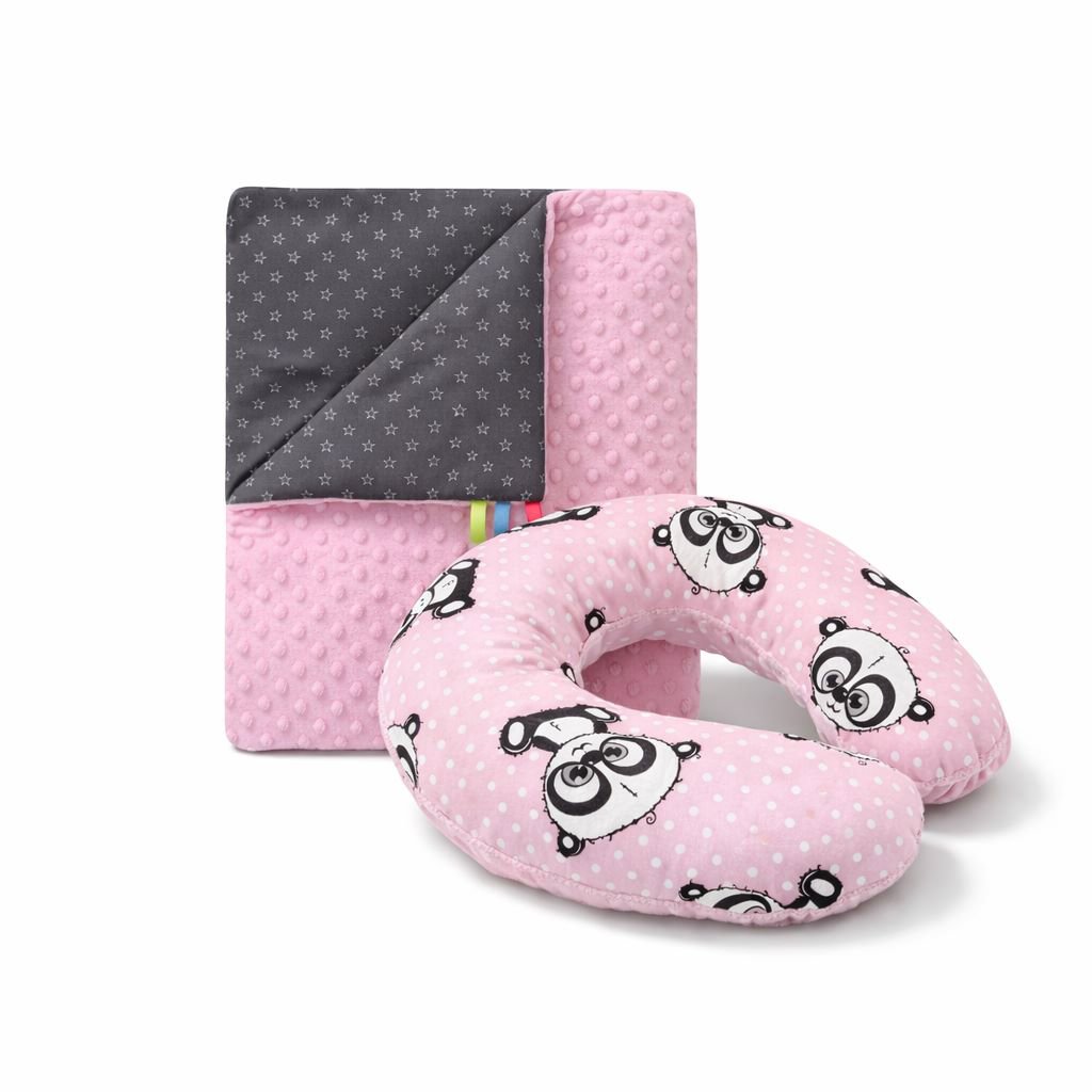 COSING Set Minky deka + nákrčník Pandy ružový