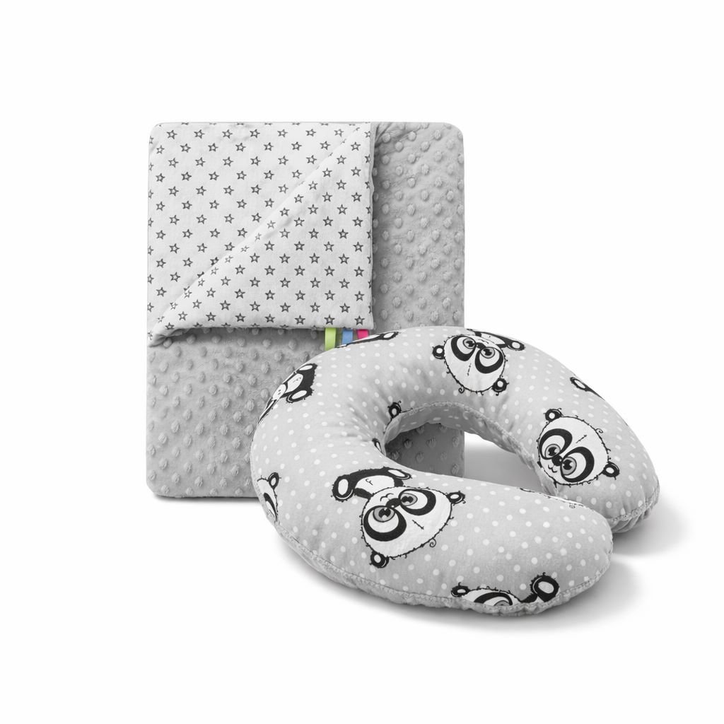 COSING Set Minky deka + nákrčník Pandy sivý