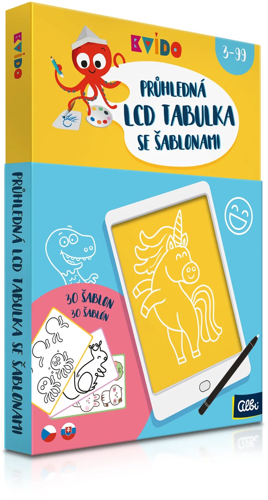 Kvído – Priehľadná LCD tabuľka v puzdre s 30 šablónami