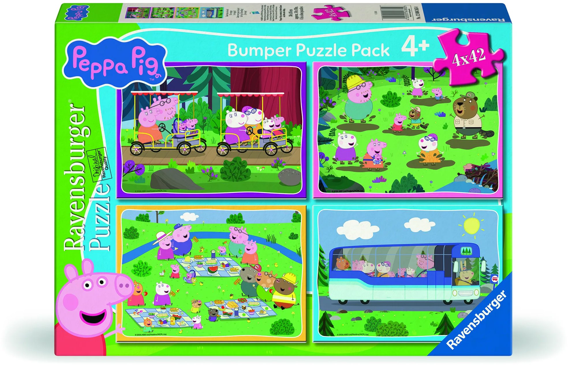 Ravensburger 120043850 Prasiatko Peppa: Sláva nazdar výletu 4× 42 dielikov