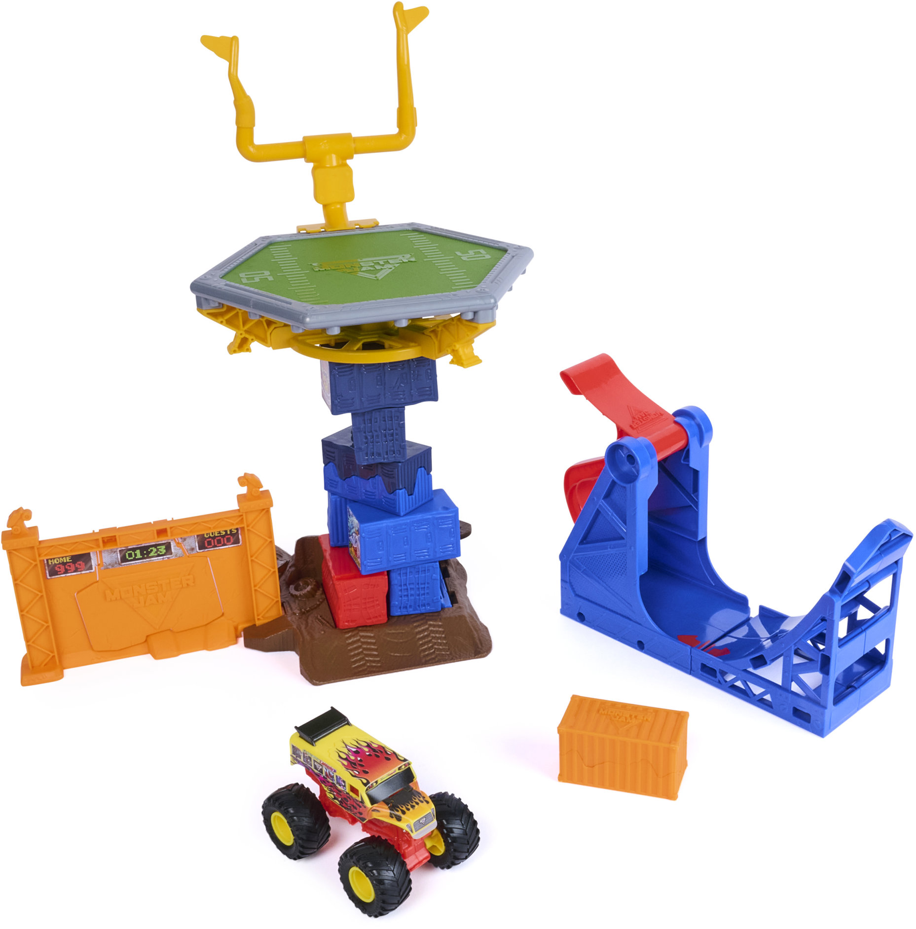 Monster Jam Sada s trampolínou a opravovacím autem 1:64