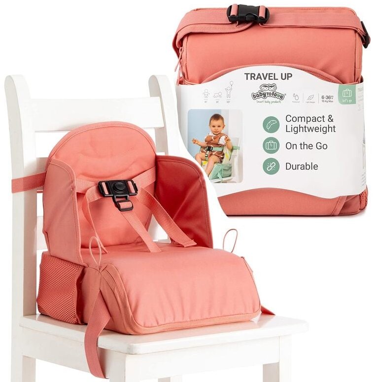 BabyToLove Travel Up Ultra lehká látková cestovní židle s uchycením na opěrku – růžová