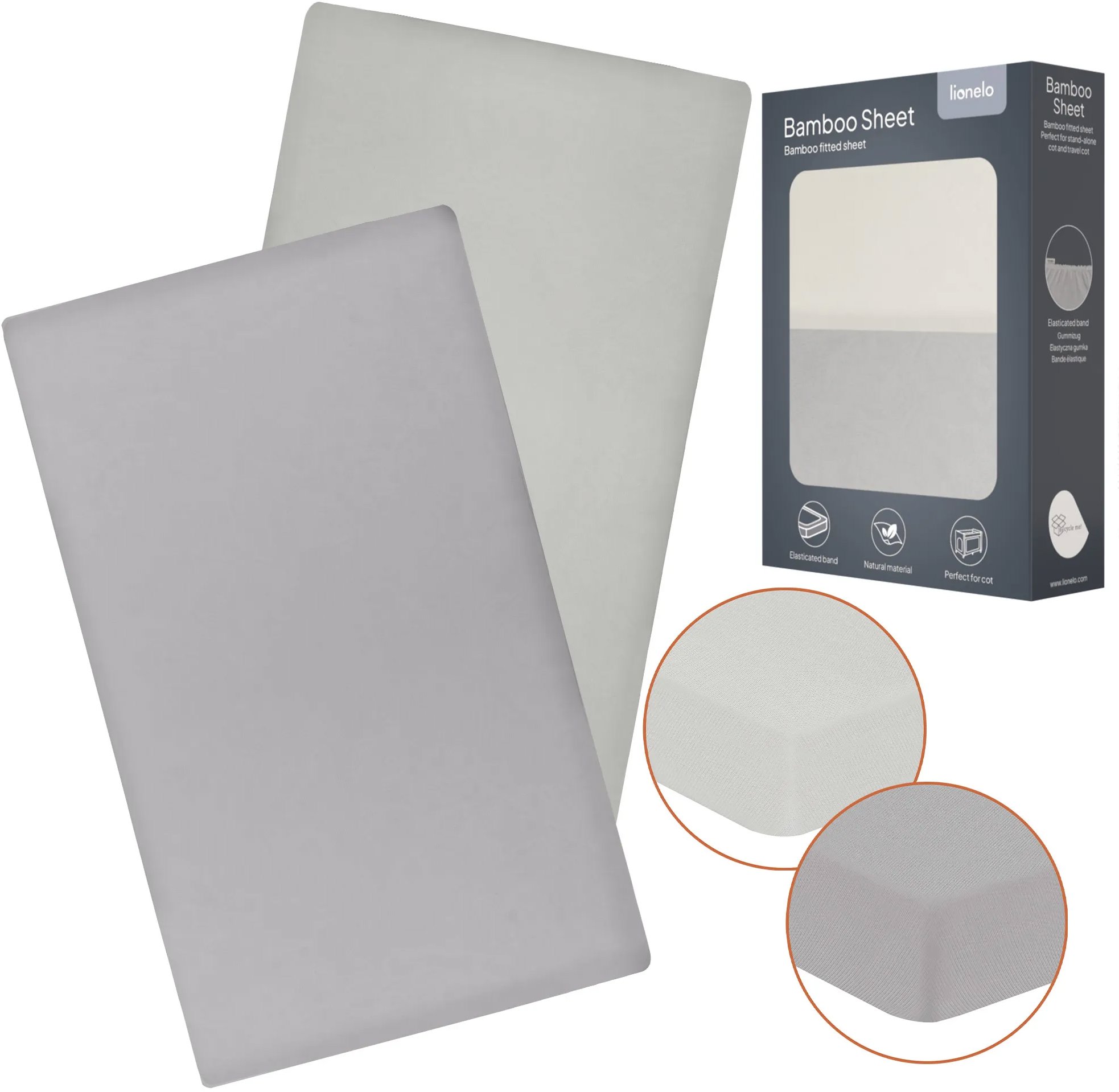 Lionelo Bamboo Sheet Off White Grey 118 × 60 cm