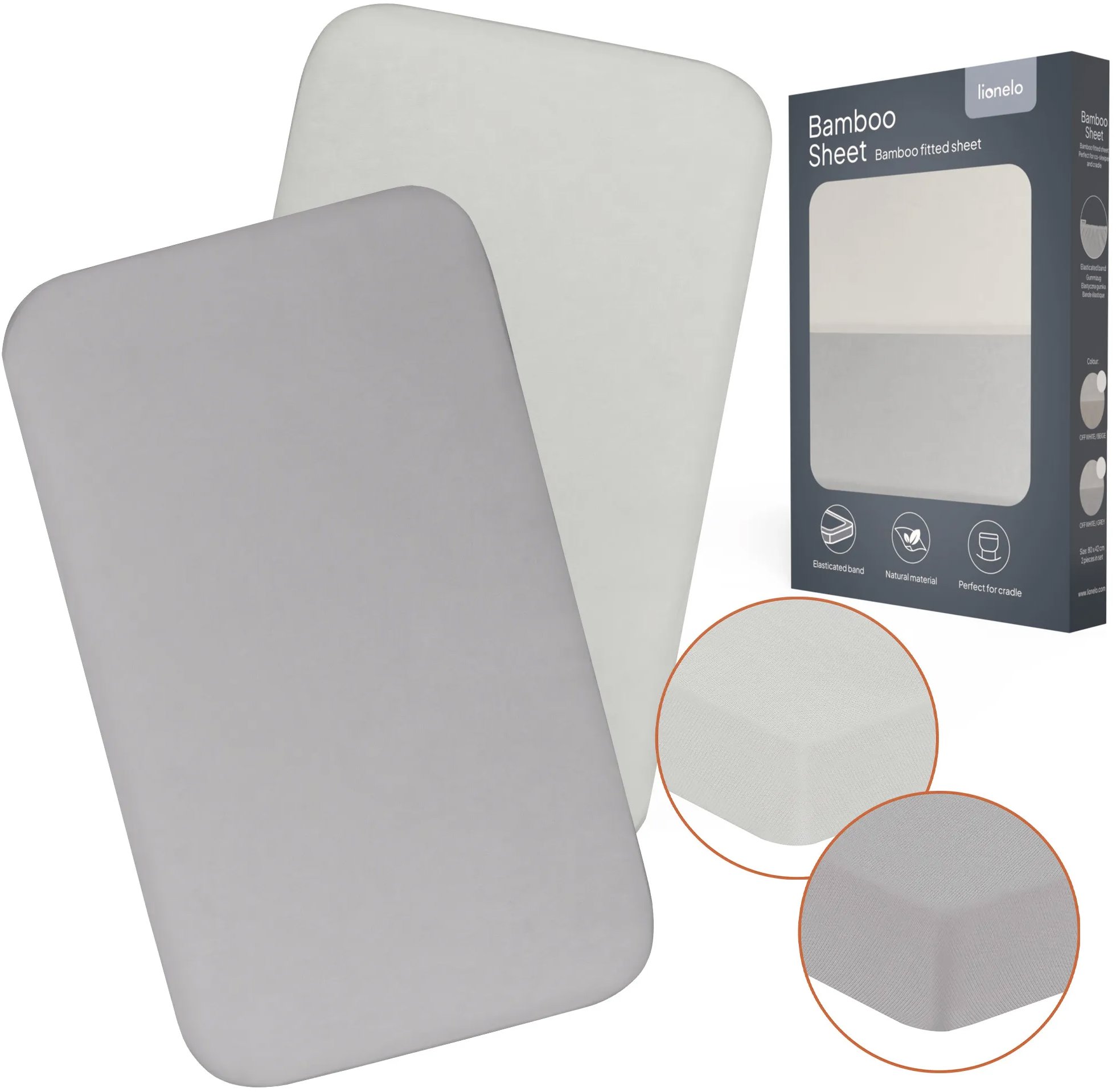Lionelo Bamboo Sheet Off White Grey 70 × 28 cm