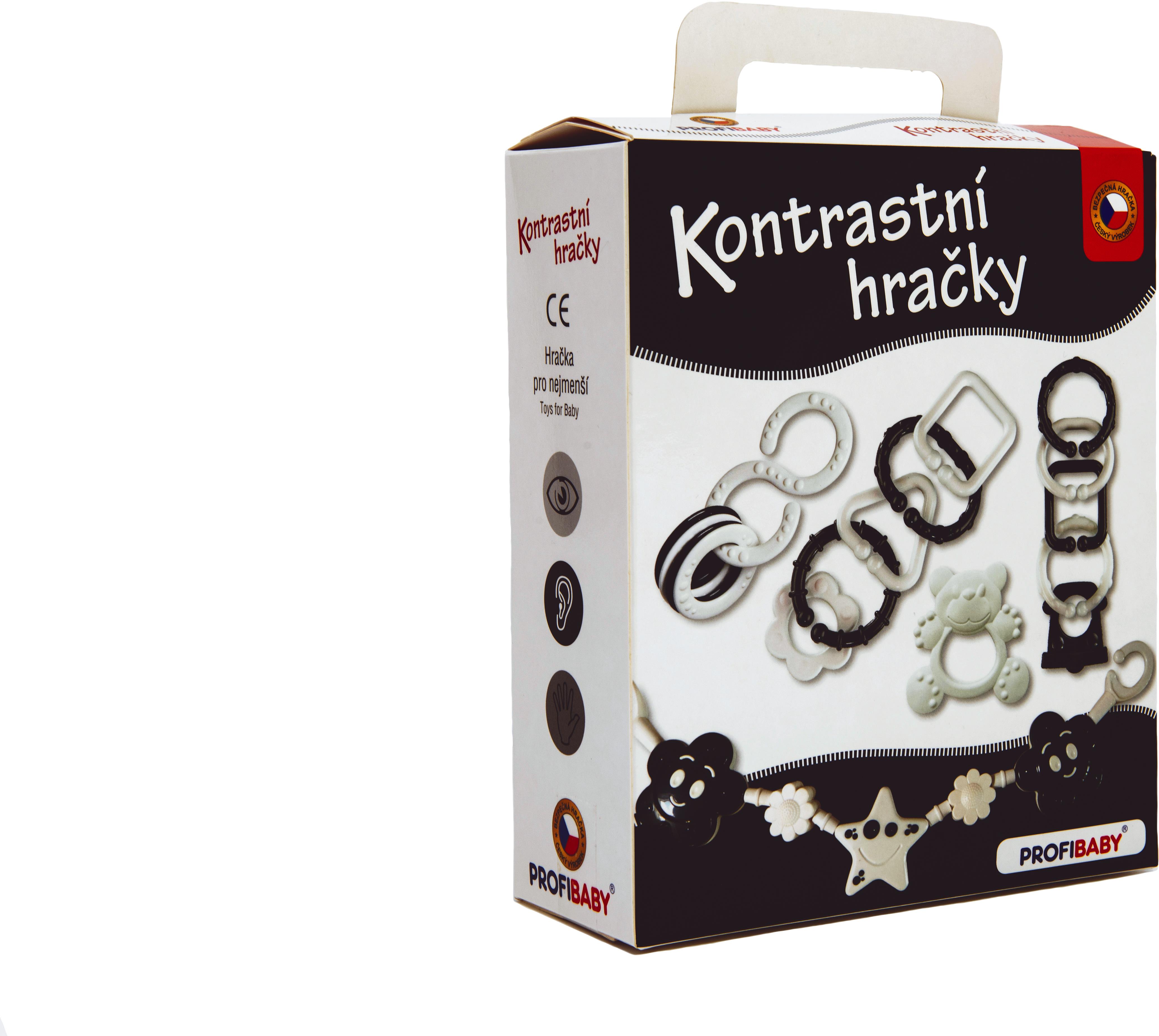 Profibaby Kontrastné hračky – hrkálka, hryzadlo, zábrana na kočík