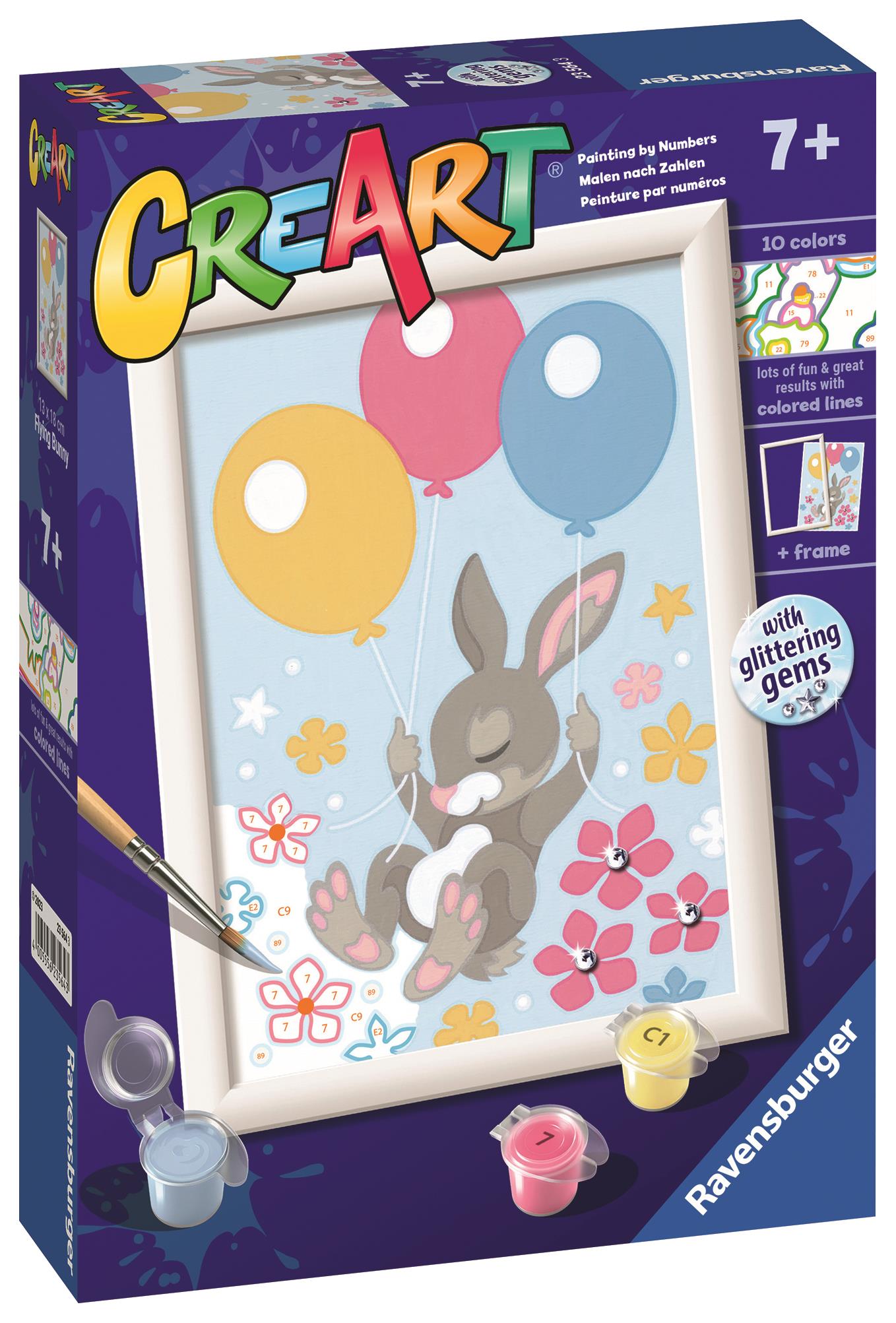 Ravensburger 235643 CreArt Lietajúci zajačik s balónikmi s trblietavými kamienkami