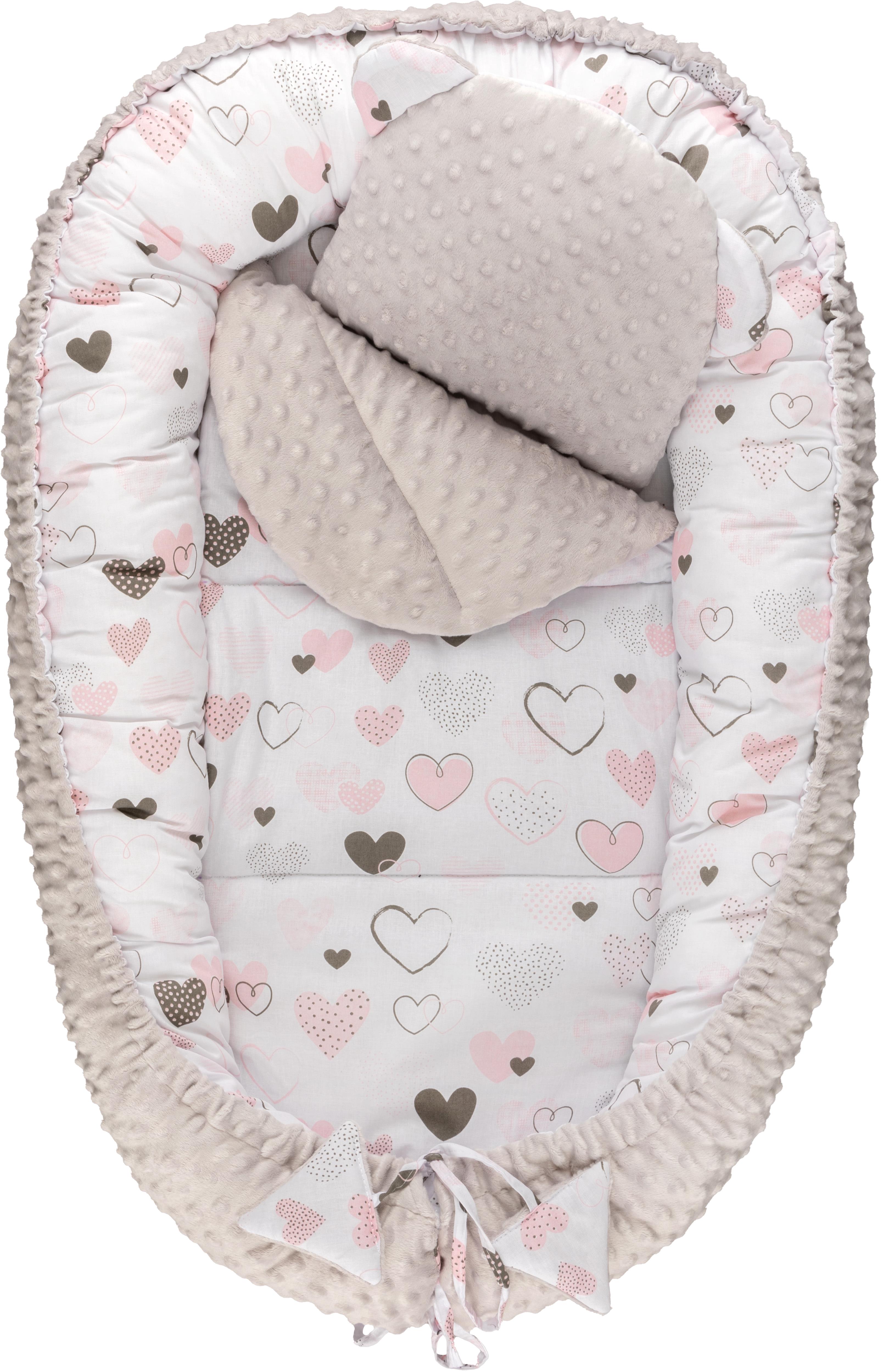 Bomimi Harmo Hniezdočko s vankúšikom minky Srdiečka sivé