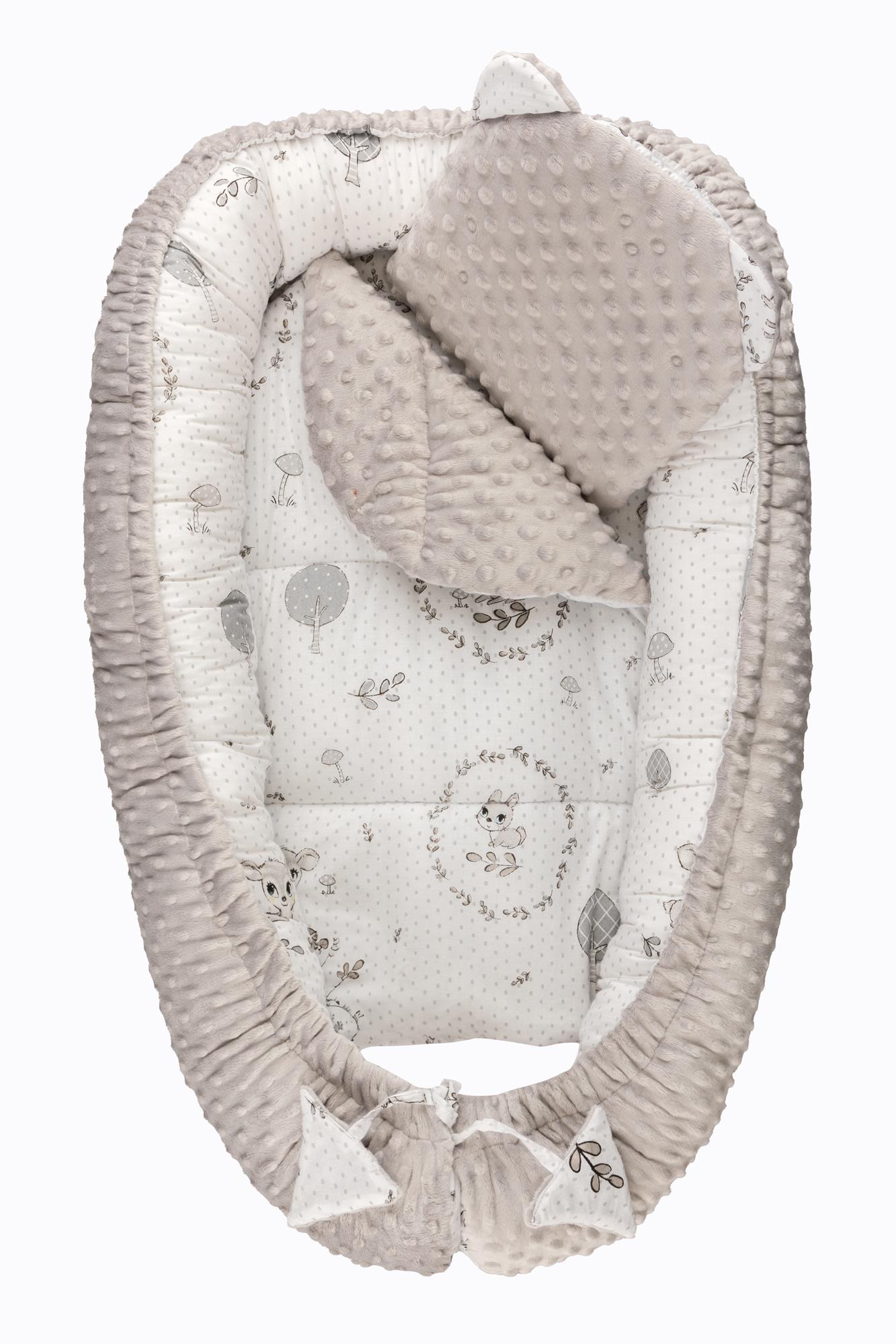 Bomimi Harmo Hniezdočko s vankúšikom minky Jelenček sivé