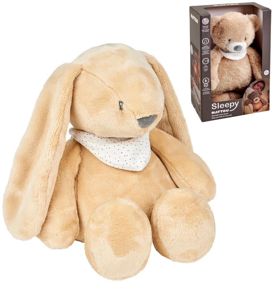 Nattou Sleepy Bunny 4 v 1 hudobný so svetielkom a senzorom plaču Pale Brown