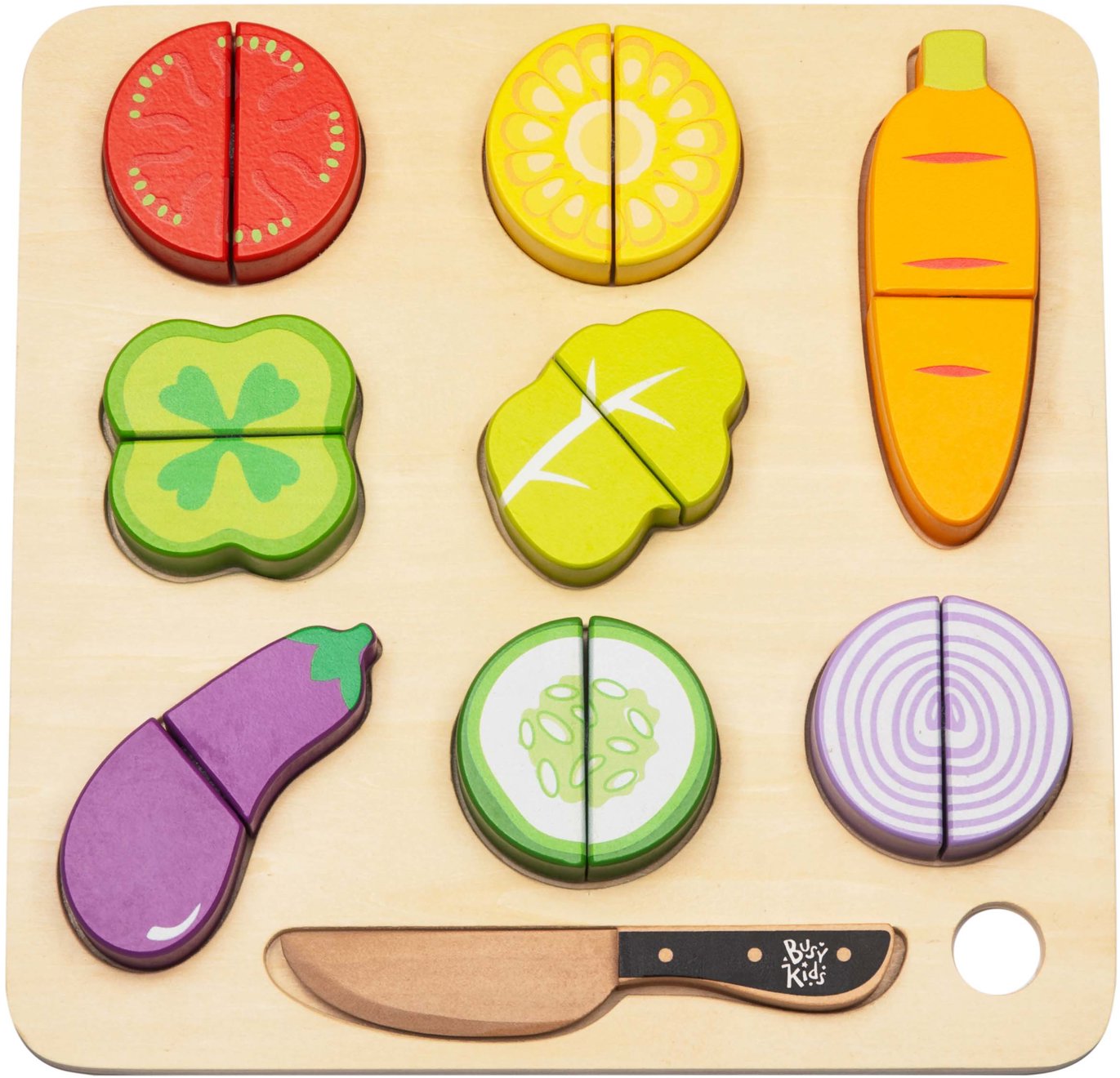 BusyKids Montessori Zelenina dřevěný kuchyňský sorter