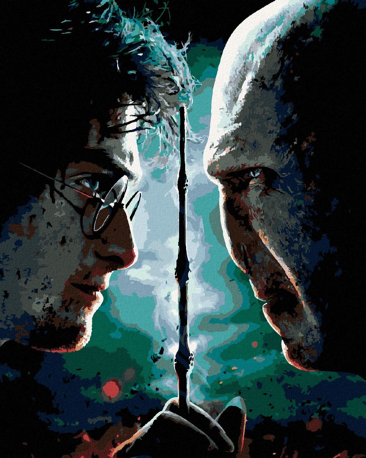 Zuty – Maľovanie podľa čísel – Harry Potter tvárou v tvár Voldemortovi, 40 × 50 cm, plátno + rám