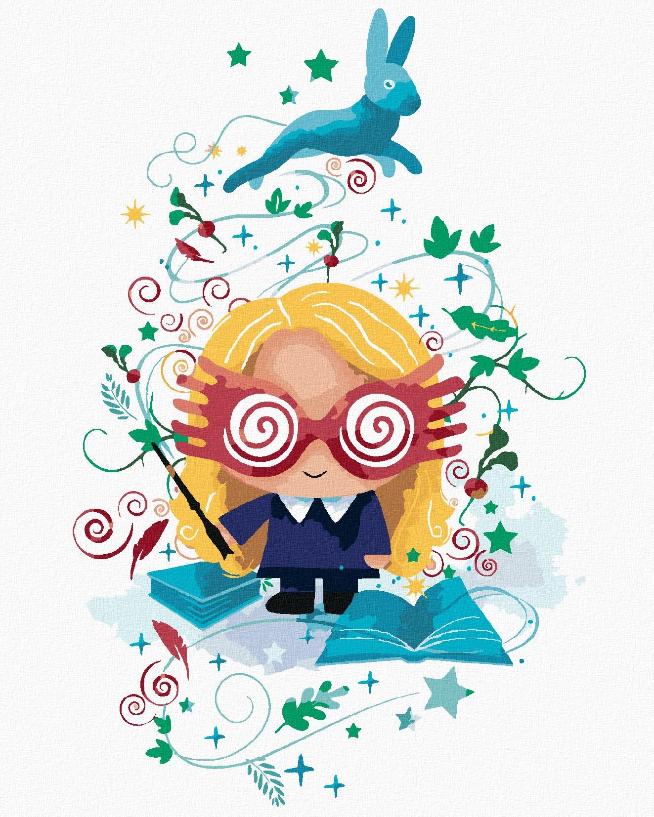 Zuty – Maľovanie podľa čísel – Kreslená Luna Lovegoodová a patronus (Harry Potter), 40 × 50 cm, plátno