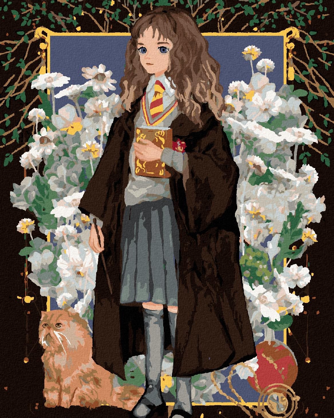 Zuty – Maľovanie podľa čísel – Hermiona a Krivolab medzi kvetmi (Harry Potter), 40 × 50 cm, plátno