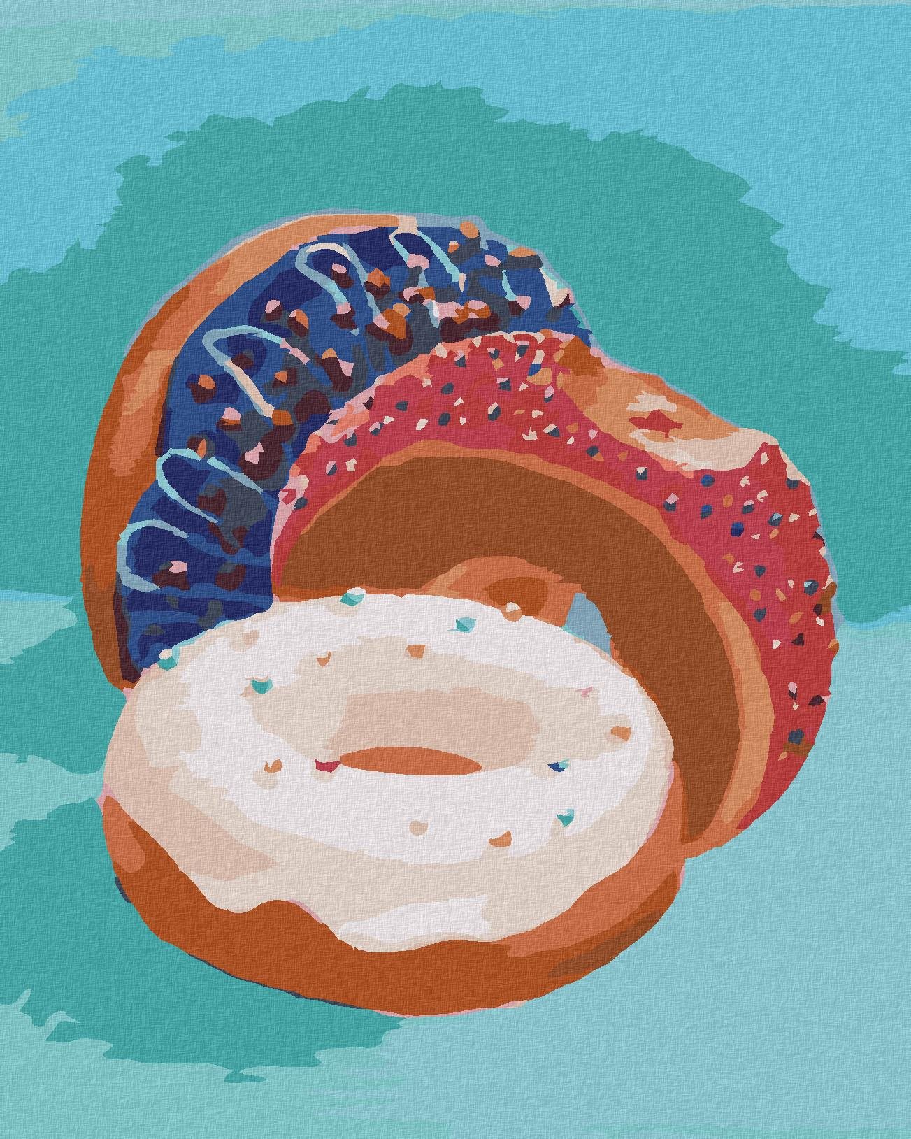 Zuty – Maľovanie Podľa Čísel – Plnené Donuty (Myroslava Voloschuk), 40 × 50 cm, Plátno + Rám