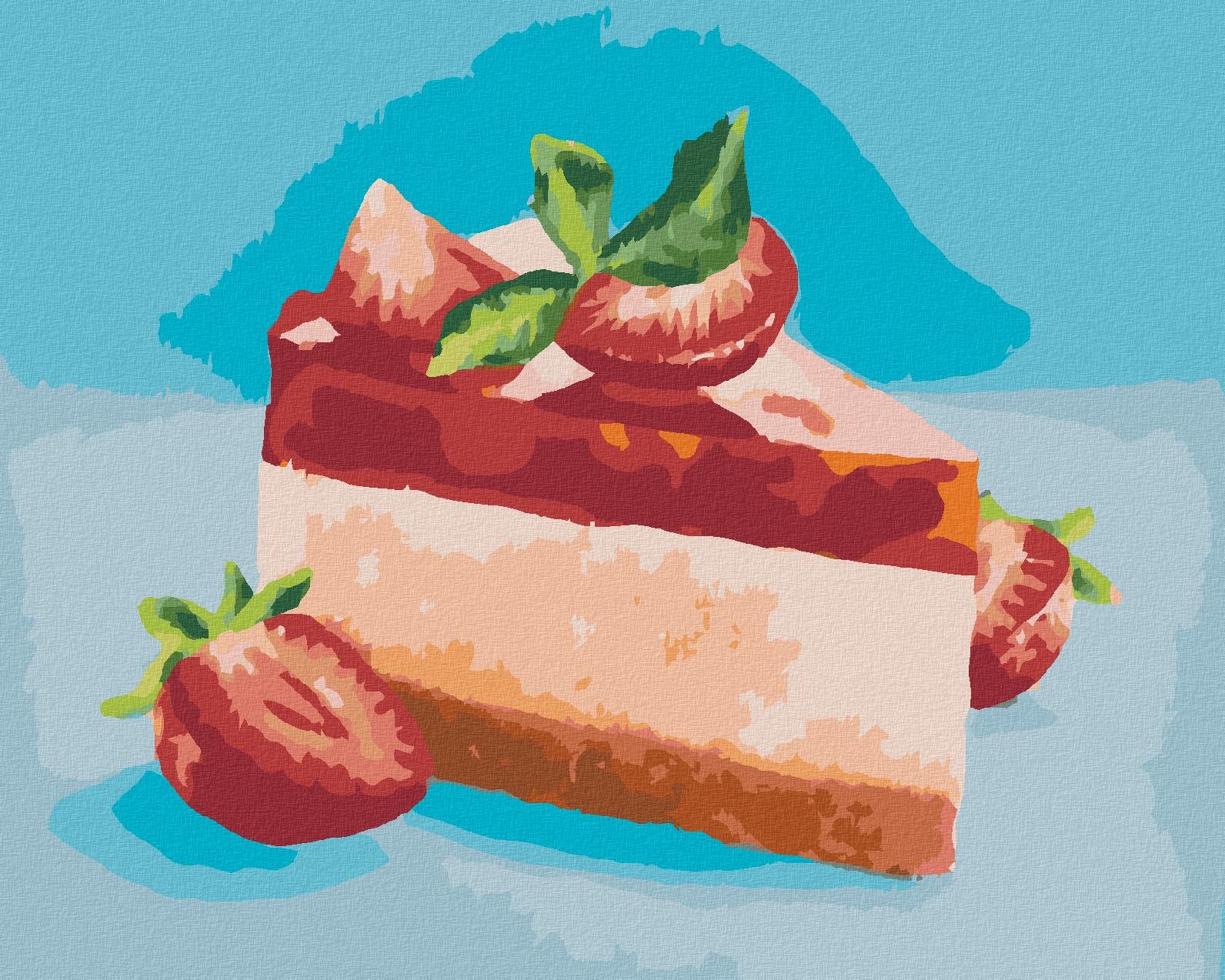 Zuty – Maľovanie Podľa Čísel – Jahodový Cheesecake (Myroslava Voloschuk), 80 × 100 cm, Plátno