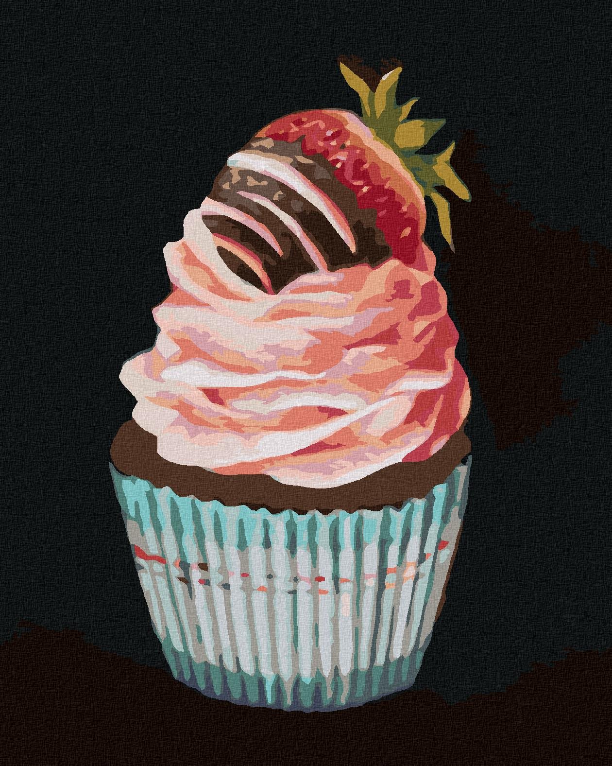 Zuty – Maľovanie Podľa Čísel – Cupcake S Jahodou (Myroslava Voloschuk), 40 × 50 cm, Plátno + Rám