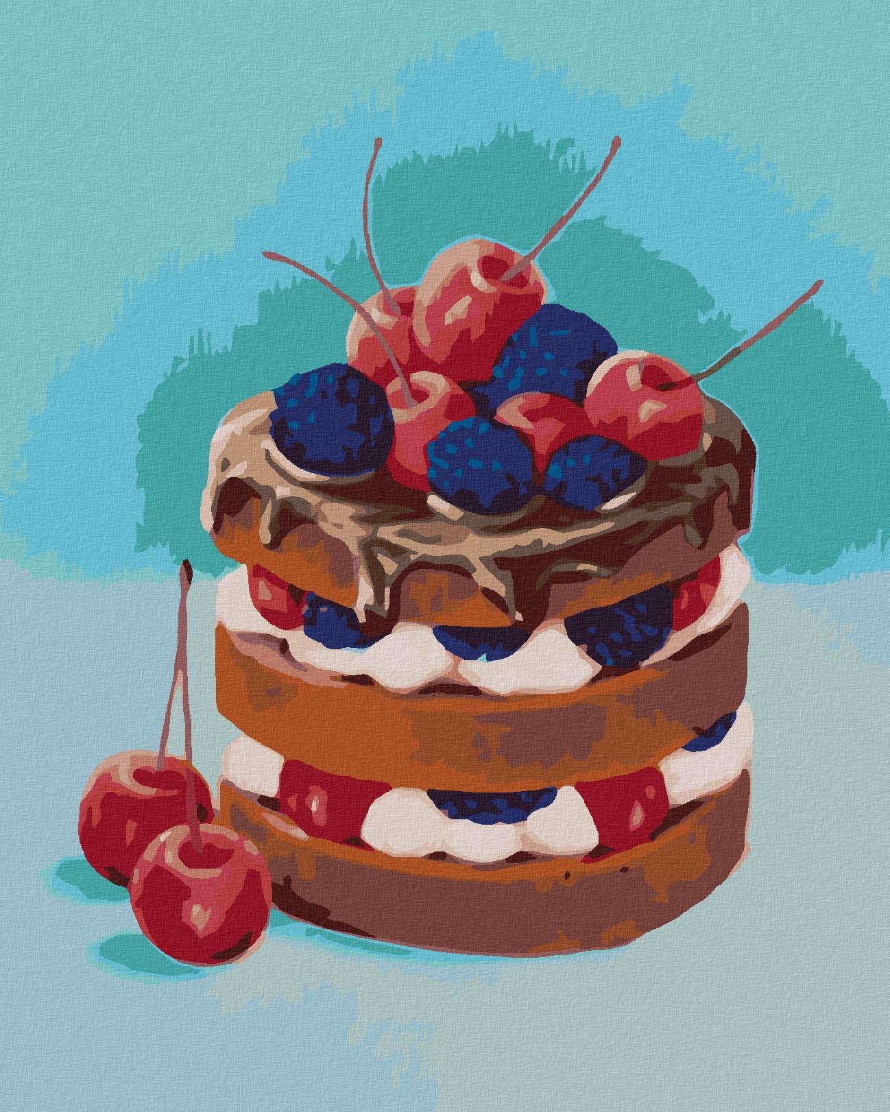 Zuty – Maľovanie podľa čísel – Torta s čokoládou a ovocím (Myroslava Voloschuk), 40 × 50 cm, plátno