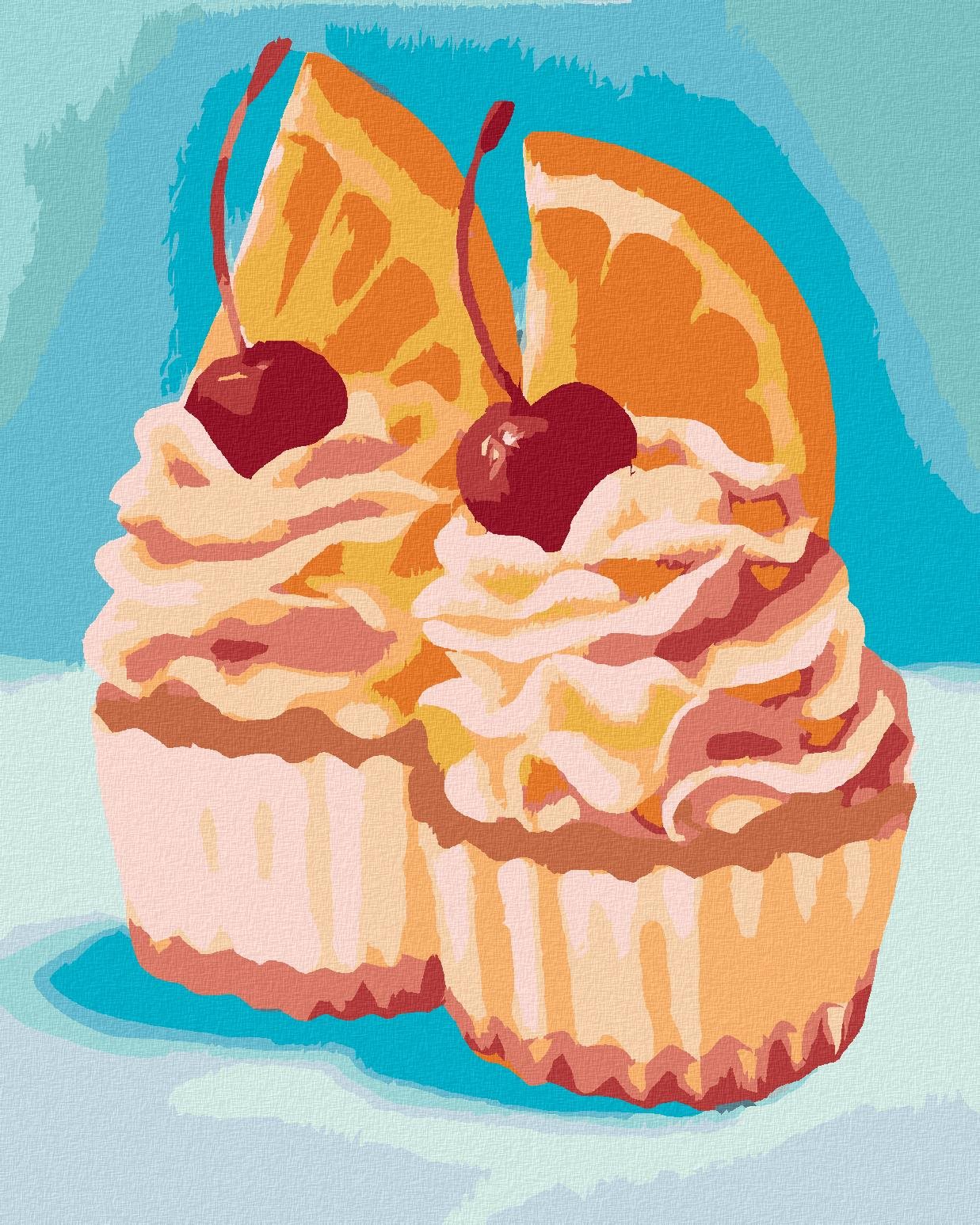 Zuty – Maľovanie Podľa Čísel – Cupcake S Pomarančom A Čerešňou (Myroslava Voloschuk), 40 × 50 cm, Plátno
