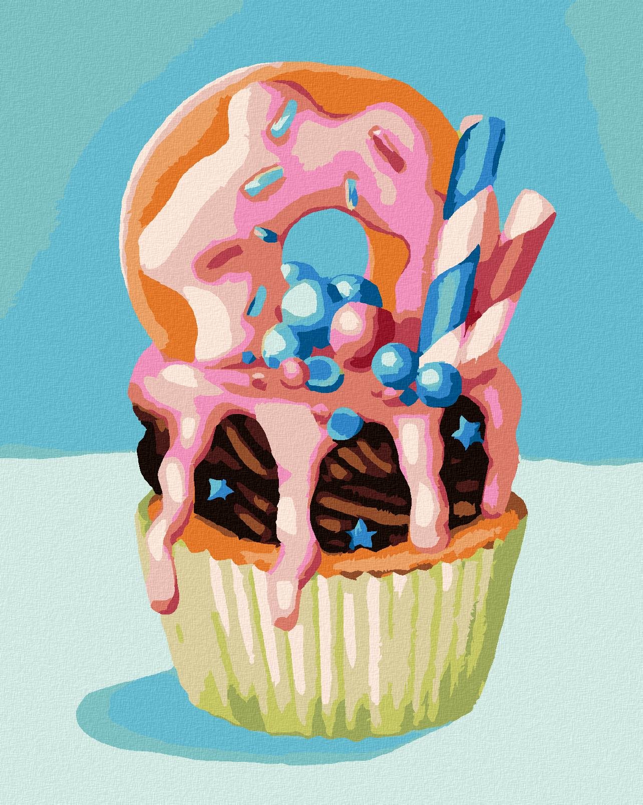 Zuty – Maľovanie Podľa Čísel – Cupcake S Donutom (Myroslava Voloschuk), 40 × 50 cm, Plátno
