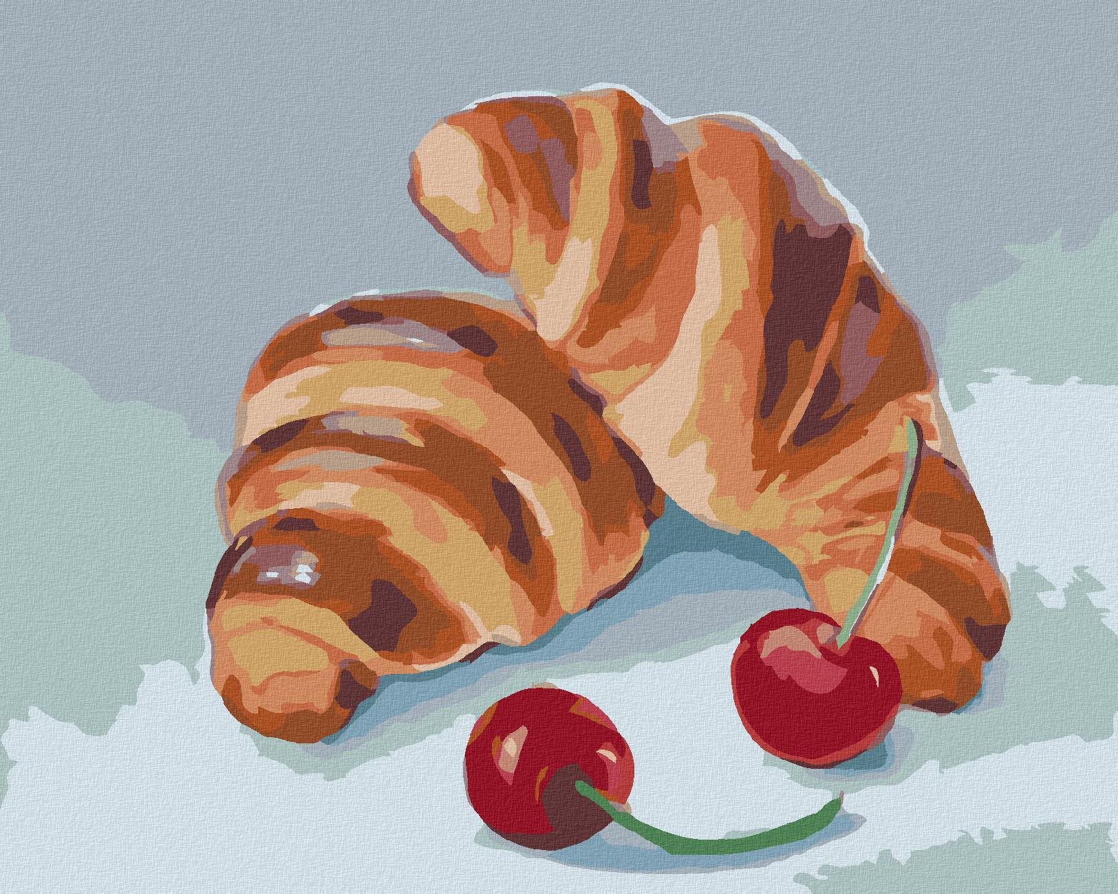 Zuty – Maľovanie Podľa Čísel – Croissant A Čerešne (Myroslava Voloschuk), 40 × 50 cm, Plátno