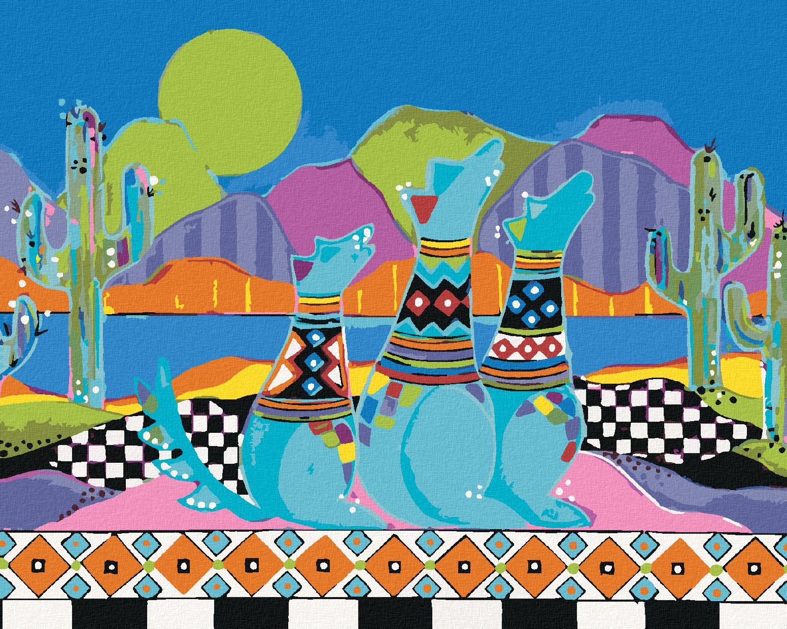Zuty – Maľovanie Podľa Čísel – Vyjúce Psy Na Púšti (Jonna James), 40 × 50 cm, Plátno+ Rám