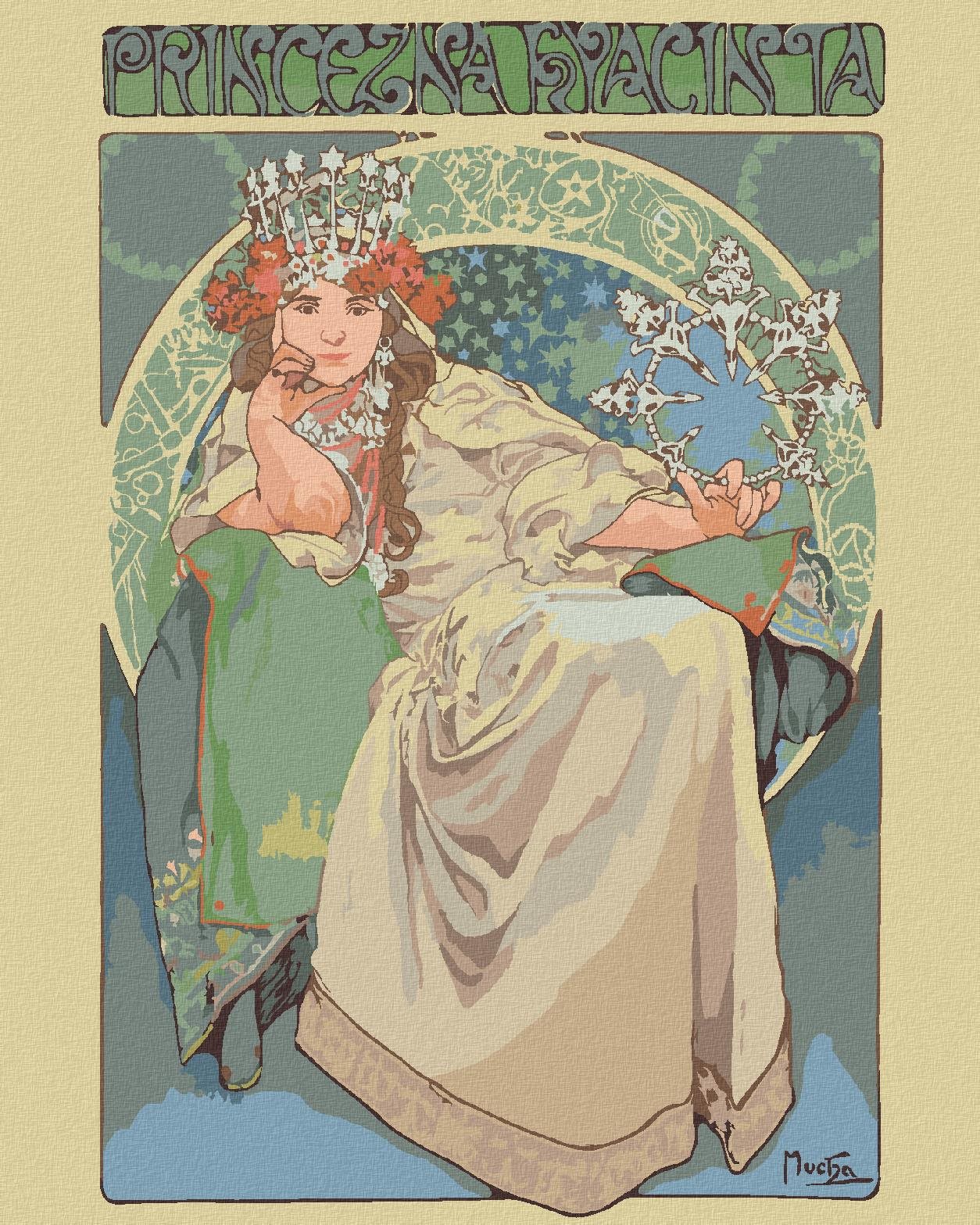 Zuty – Maľovanie Podľa Čísel – Princezná Hyacinta (Alfons Mucha), 40 × 50 cm, Plátno