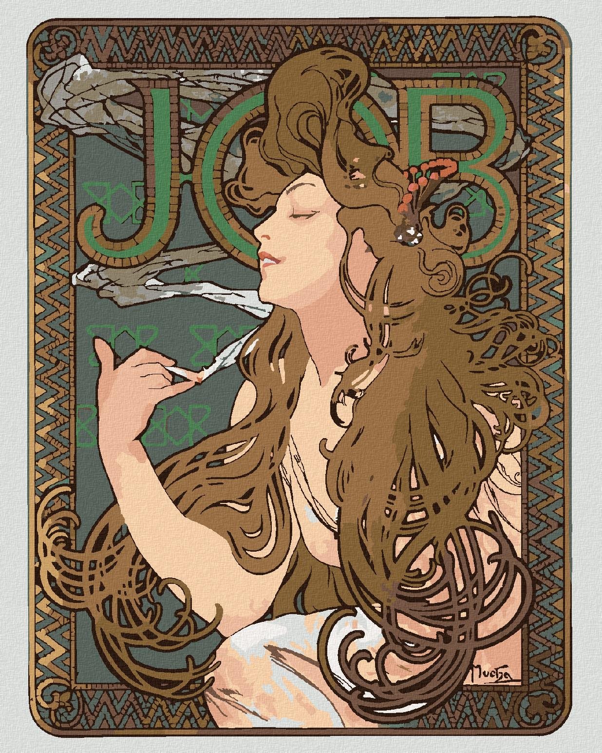 Zuty – Maľovanie Podľa Čísel – „Job“ – Cigaretové Papieriky (Alfons Mucha), 40 × 50 cm, Plátno
