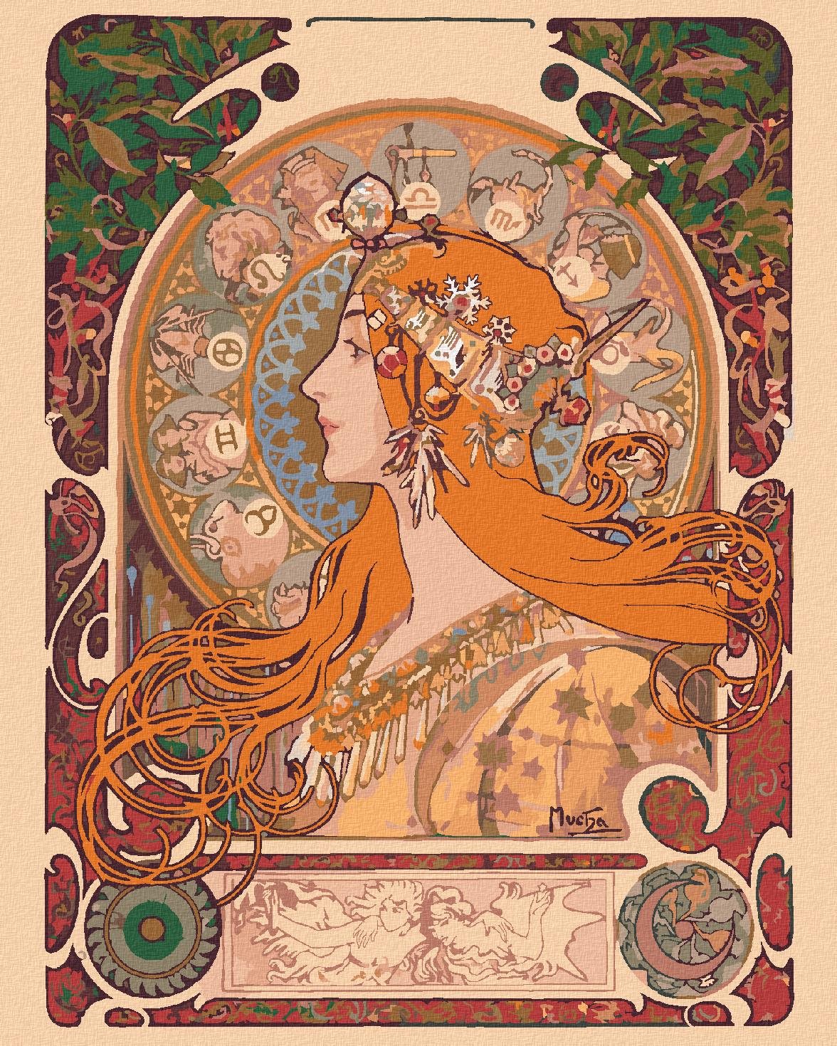 Zuty – Maľovanie Podľa Čísel – Zverokruh (Alfons Mucha), 40 × 50 cm, Plátno