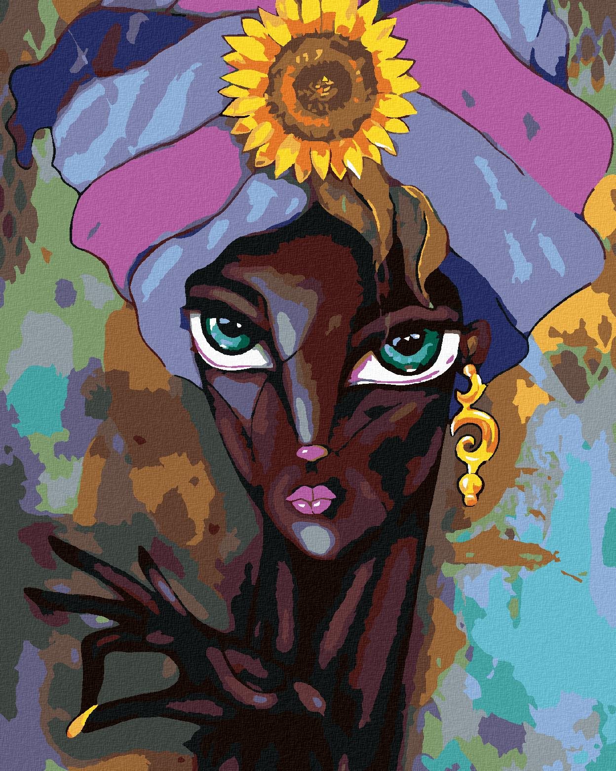Zuty – Maľovanie Podľa Čísel – Africká Žena So Slnečnicou, 80 × 100 cm, Plátno + Rám