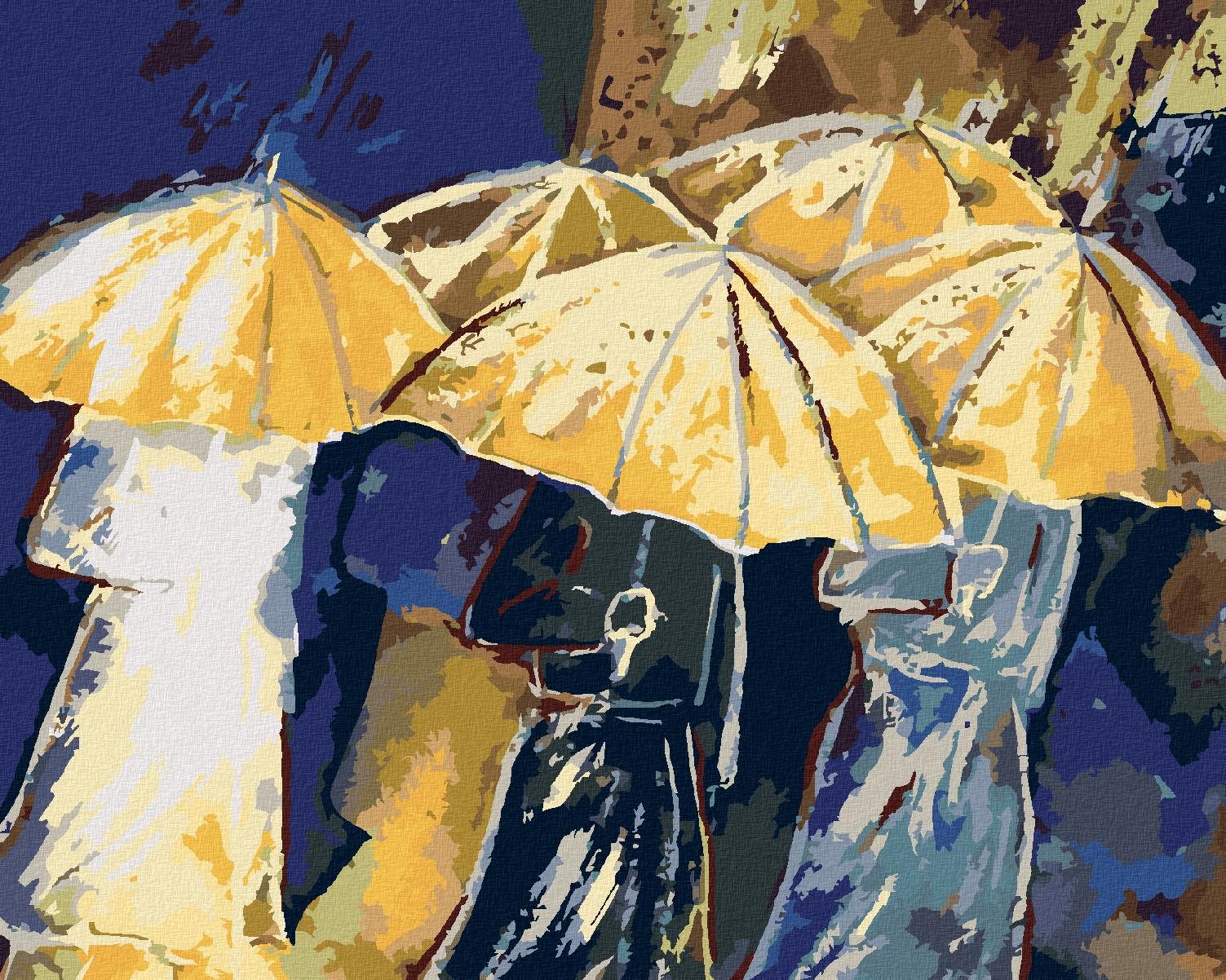 Zuty – Maľovanie Podľa Čísel – Ľudia So Zlatými Dáždnikmi, 80 × 100 cm, Plátno