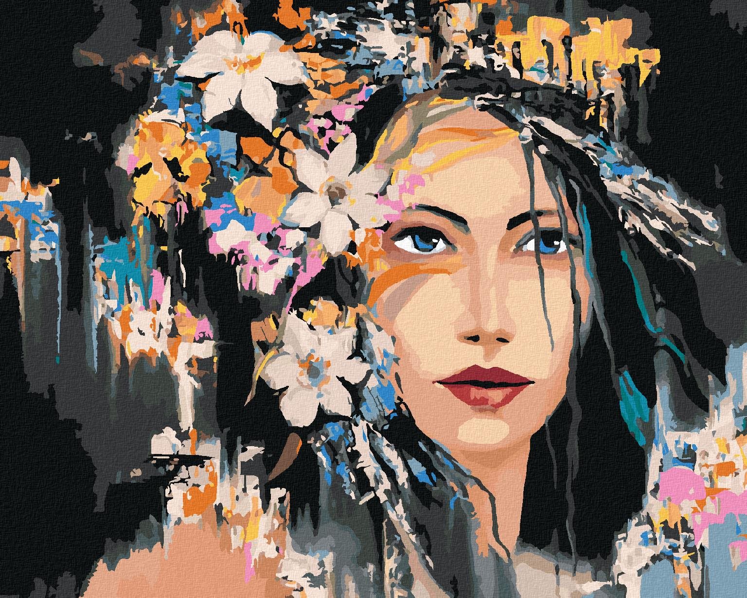 Zuty – Maľovanie Podľa Čísel – Čiernovlasá Žena S Kvetinami, 80 × 100 cm, Plátno