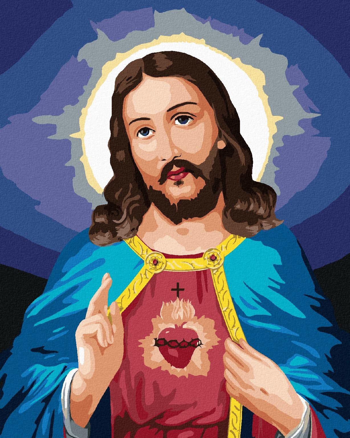 Zuty – Maľovanie Podľa Čísel – Ježiš Kristus A Jeho Najsvätejšie Srdce, 40 × 50 cm, Plátno + Rám