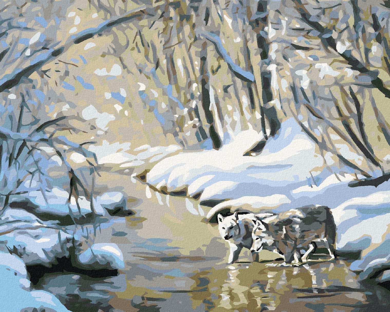 Zuty – Maľovanie podľa čísel – Vlci v rieke (D. Rusty Rust), 80 × 100 cm, plátno