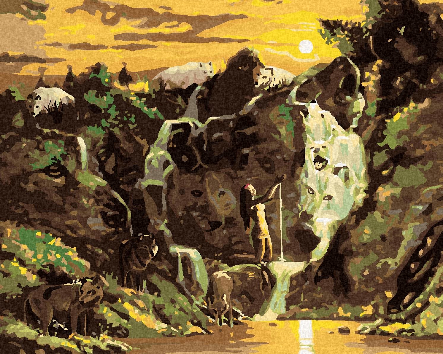 Zuty – Maľovanie Podľa Čísel – Vodopád A Vlk (D. Rusty Rust), 80 × 100 cm, Plátno + Rám