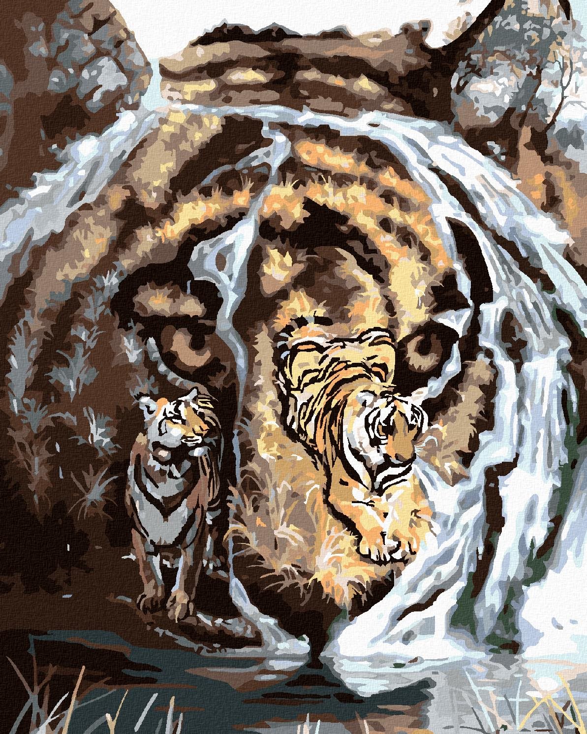 Zuty – Maľovanie podľa čísel – Tiger, údolie a vodopád (D. Rusty Rust), 40 × 50 cm, plátno + rám