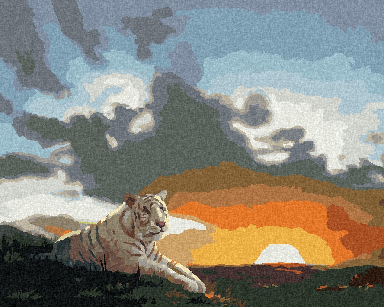 Zuty – Maľovanie podľa čísel – Biely tiger a západ slnka (D. Rusty Rust), 40 × 50 cm, plátno + rám