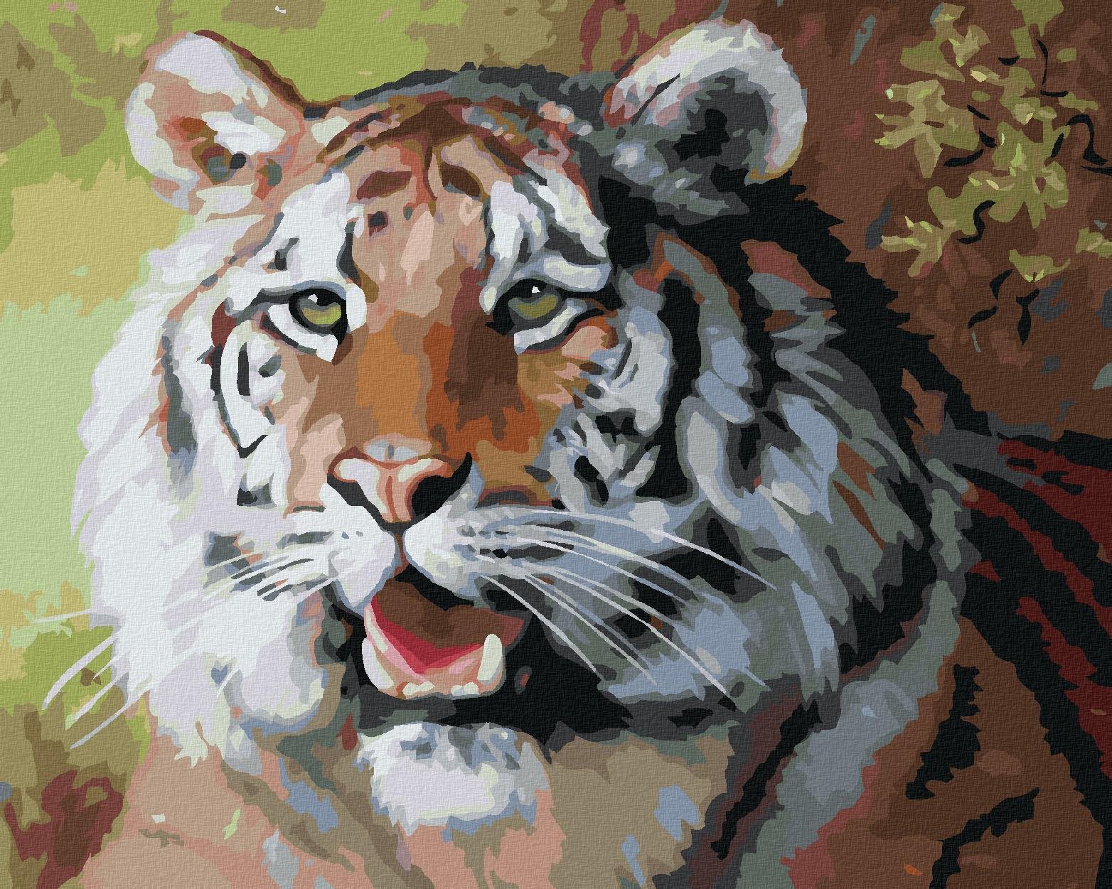 Zuty – Maľovanie podľa čísel – Tiger s otvorenou tlamou portrét (D. Rusty Rust), 80 × 100 cm, plátno + rám